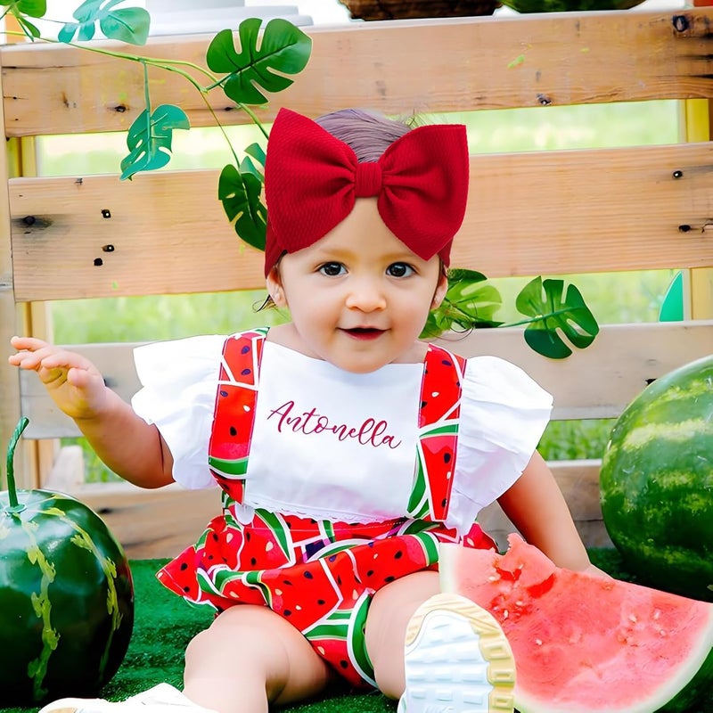 ONENINEDREAM 2 Pcs Baby Girl Headbands Summer Outfits 6’’ Fruit Hair Bows Watermelon Hair Accessories for Newborn Infant Toddler Girls Clothes - Image 3